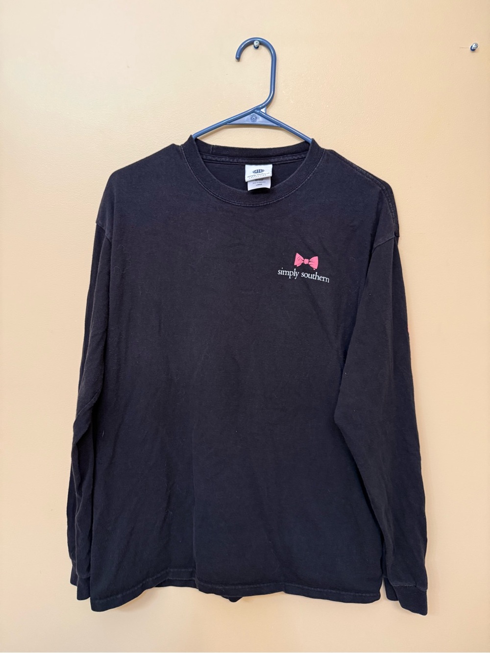 Simply Southern Black Long Sleeve Tee with Pink Bow Chest Logo